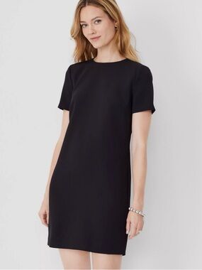 ANN TAYLOR FACTORY 🖤BLACK🖤 CLASSIC SHORT-SLEEVE SHIFT DRESS SIZE LARGE 🌟EUC🌟